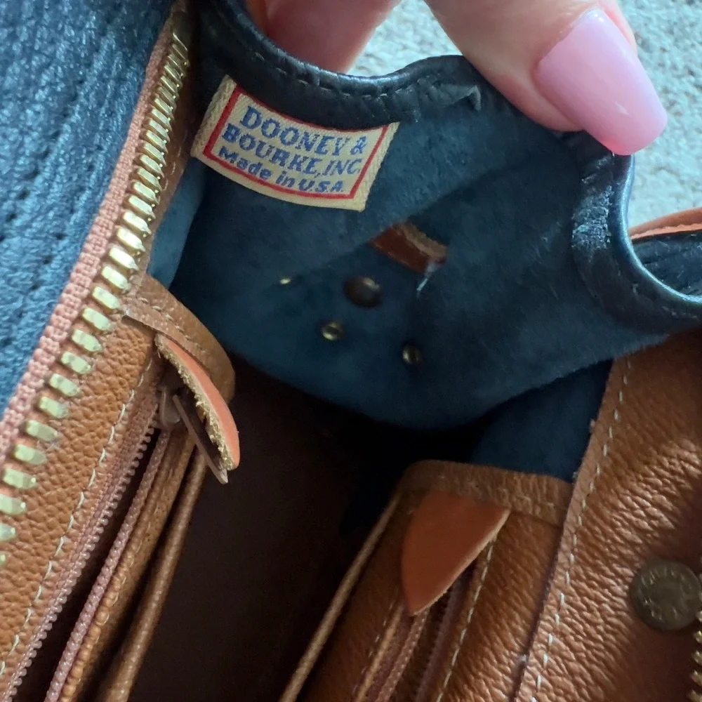 Vintage Dooney & Bourke All Weather Leather Satchel Navy Tan Made USA